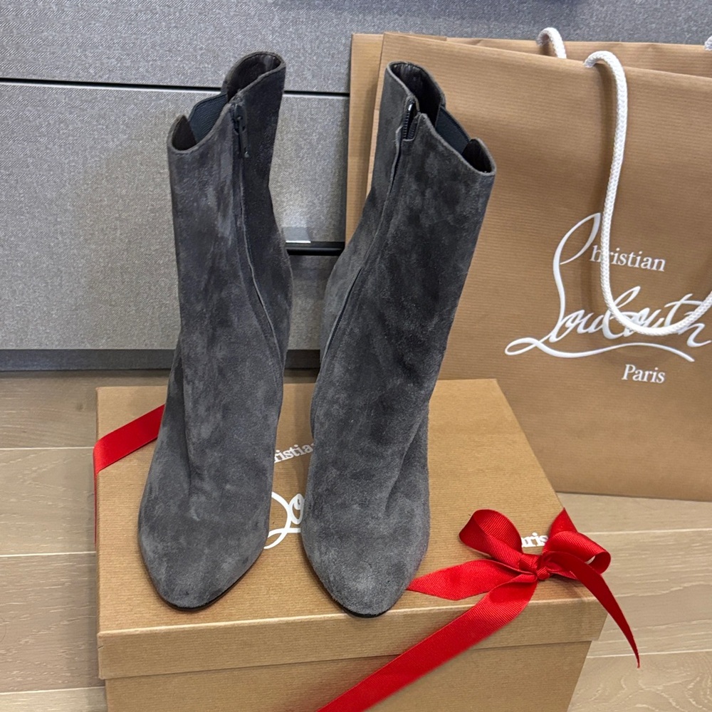 Christian Louboutin Charcoal Suede Heeled Boots